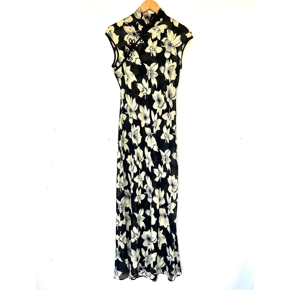 Vintage Y2K 90s Sheer Mesh Asian Floral Maxi Dress Vivienne Tam 8 Column - Picture 2 of 9